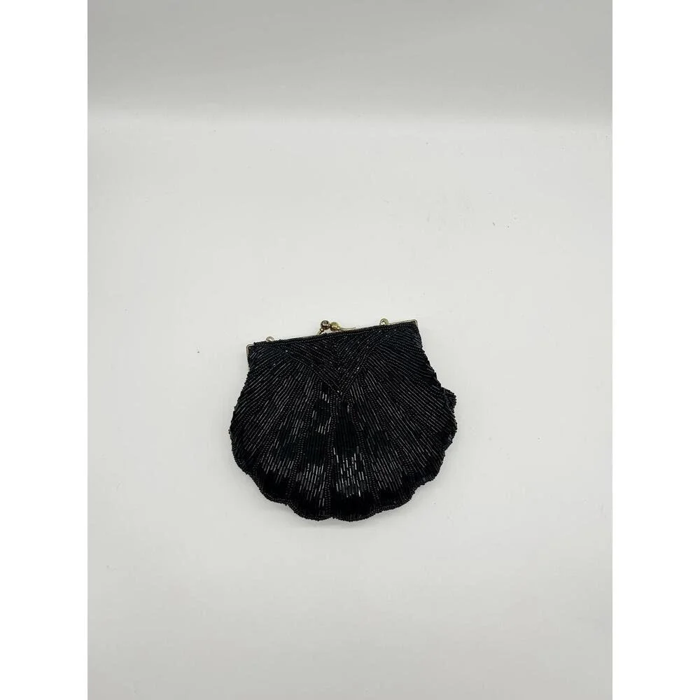 Regale Ltd Evening Bag Womens Small Black Beaded Shell Crossbody Vintage Style